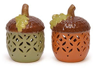 Pre-Lit LED Sage Green and Orange Harvest Acorn Tabletop Figurines, Set of 2, 6 Inch