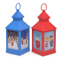 Load image into Gallery viewer, Peanuts Christmas Holiday Flameless LED Tabletop Lanterns, Red and Blue, 9.5 Inch (Set of 2)