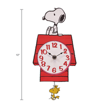 Load image into Gallery viewer, Peanuts Snoopy's Dog House with Woodstock Pendulum Pal Wall Clock, 12 Inch