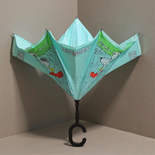 Load image into Gallery viewer, Peanuts Snoopy and Woodstock No-Drip Inverted Revers-A-Brella, Blue