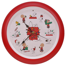 Load image into Gallery viewer, Peanuts Characters Snoopy and Dog House Christmas Carol Sound Clock, 13 Inch