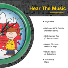 Load image into Gallery viewer, Peanuts Snoopy Dog House Holiday Carols Sound Clock, 8 Inch