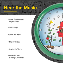 Load image into Gallery viewer, Peanuts Snoopy Dog House Holiday Carols Sound Clock, 8 Inch