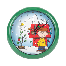 Load image into Gallery viewer, Peanuts Snoopy Dog House Holiday Carols Sound Clock, 8 Inch