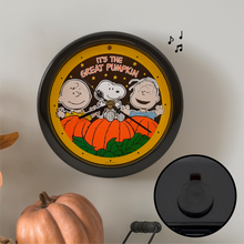 Load image into Gallery viewer, Peanuts "It's The Great Pumpkin" Halloween Sound Clock, 8 Inch