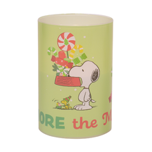 Load image into Gallery viewer, Peanuts Snoopy and Gang The More The Merrier Flameless LED Glass Holiday Pillar Candle, 4 x 6 Inch