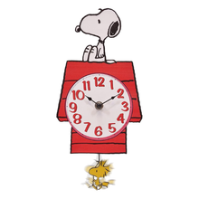 Load image into Gallery viewer, Peanuts Snoopy's Dog House with Woodstock Pendulum Pal Wall Clock, 12 Inch