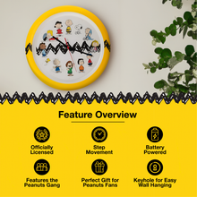 Load image into Gallery viewer, Peanuts Characters Zig Zag Wall Clock, 13 Inch