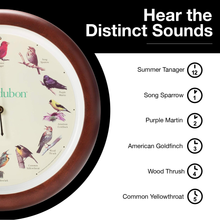 Load image into Gallery viewer, Audubon Society Singing Bird Clock, 13 Inch, Premium Cherry