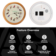 Load image into Gallery viewer, Audubon Society Singing Bird Clock, 13 Inch, Premium Oak
