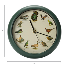 Load image into Gallery viewer, Singing Wild Game Birds of North America Clock, 8 Inch, Green
