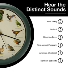 Load image into Gallery viewer, Singing Wild Game Birds of North America Clock, 8 Inch, Green