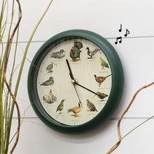 Load image into Gallery viewer, Singing Wild Game Birds of North America Clock, 8 Inch, Green