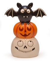 Stacked Skull Pumpkin and Bat LED Color Changing Halloween Tabletop Figurine, 12 Inch