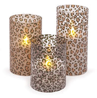 Wild Leopard Animal Print Flameless LED Glass Pillar Candles, Set of 3, 6 Inch