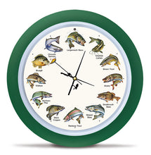 Load image into Gallery viewer, Splashing Gamefish Fishing Sounds Wall Clock, 13 Inch, Green