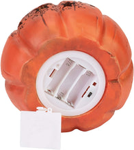 Load image into Gallery viewer, Orange Welcome Pumpkin LED Lit 7.5 Inch Resin Harvest Decor