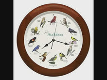 Load and play video in Gallery viewer, Audubon Society Singing Bird Clock, 13 Inch, Premium Cherry