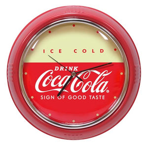 Coca Cola Retro Refrigerator Style Round Diner Wall Clock, Red, 10 Inch