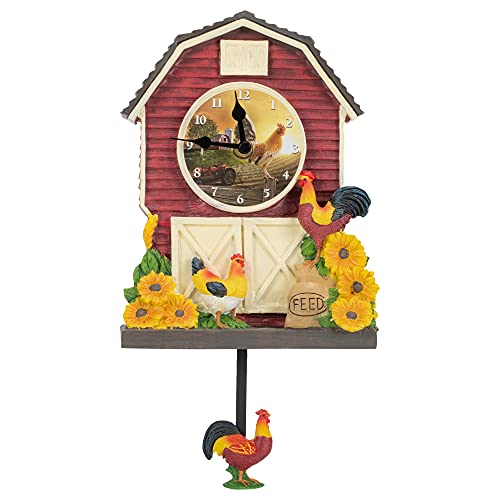 Rustic Farm Rooster Pendulum Pal Wall Clock, 13 Inch