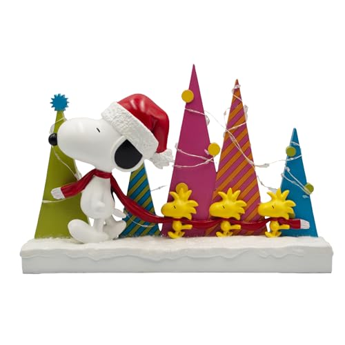 Peanuts Snoopy and Woodstock Holiday Tree Parade LED Tabletop Figurine, 8.5 Inch