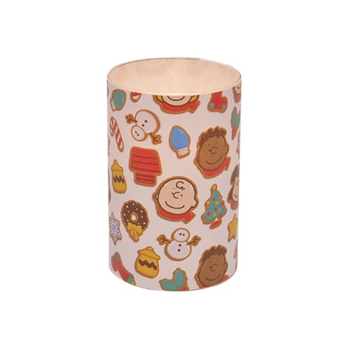 Peanuts Holiday Gingerbread Flameless LED Glass Holiday Pillar Candle, 4 x 6 Inch