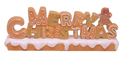 Frosted Gingerbread Merry Christmas Tabletop Script Figurine, 10 Inch