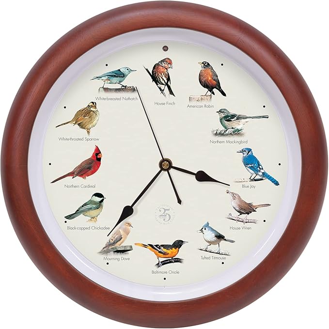 The Original Singing Bird Clock 25th Anniversary Edition, 13 Inch, Premium Cherry