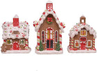 Porcelain Gingerbread Village Holiday LED Tea Light Figurines, Set of 3, 6 Inch. Red
