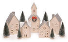 Unglazed Porcelain Silver Rooftopped Village with Trees LED Holiday Figurines, Set of 16, White