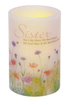 Inspirational Sister Quote Floral Flameless LED Wax Pillar Candle, 4 x 6 Inch