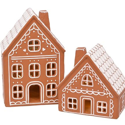 Ceramic Iced Gingerbread Village Pre Lit LED Houses, Set of 2, 9 Inch