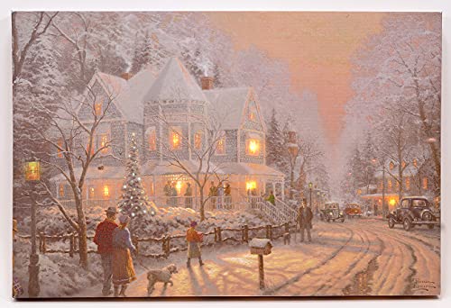 Thomas Kinkade Holiday Gathering Winter White LED Decorative Canvas, 16 x 12 Inch