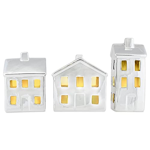Porcelain Holiday LED Village Set, Set of 3, 8 Inch, Chrome Finish