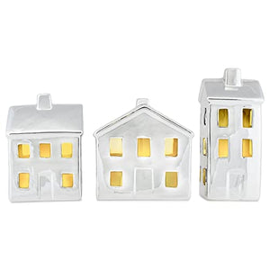 Porcelain Holiday LED Village Set, Set of 3, 8 Inch, Chrome Finish
