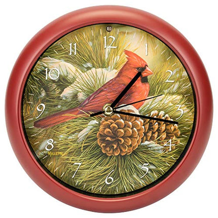 Wild Wings December Dawn Cardinal Round Sound Clock, 8 Inch, Red