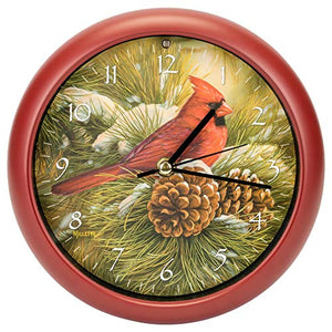 Wild Wings December Dawn Cardinal Round Sound Clock, 8 Inch, Red
