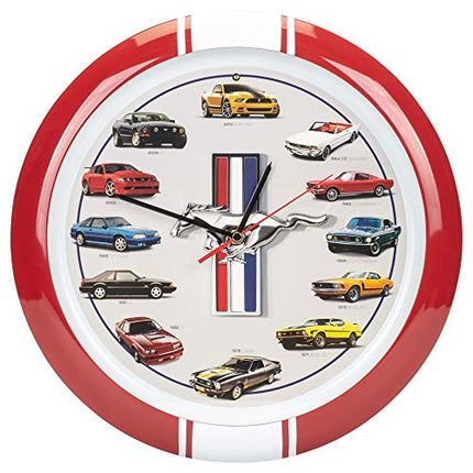 History of Ford Mustang Engine Sound Clock, 13 Inch, Red