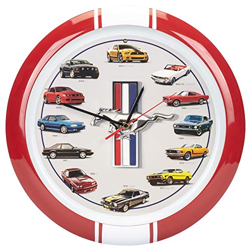 History of Ford Mustang Engine Sound Clock, 13 Inch, Red