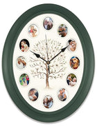 Personalized Family Tree Oval Photo Frame Wall Clock, 14 Inch, Green