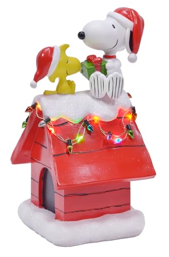 Peanuts Snoopy's Dog House Tabletop Holiday Figurine with LED Christmas Lights, 7.5 Inch