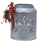 Snowflake Galvanized Iron Holiday Flameless LED Pillar Candle Lantern, 7 x 5 Inch, Silver Tone