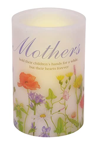 Inspirational Mothers Quote Floral Wax Flameless LED Pillar Candle, 4 x 6 Inch