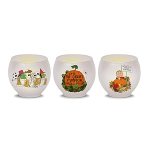 Peanuts "It's The Great Pumpkin" Round Glass Votives with Flameless LED Tea Lights, 3 Inch, Set of 3