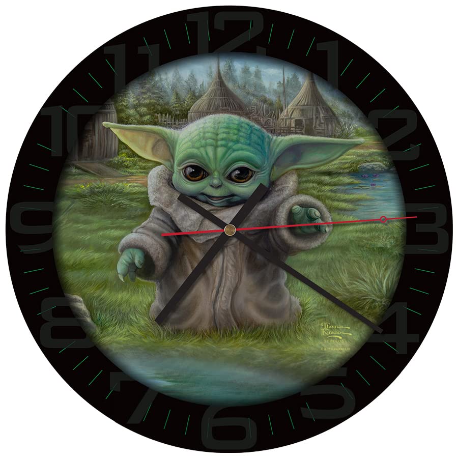 Thomas Kinkade Star Wars The Mandalorian Child's Play Grogu Glass Wall Clock, 12 Inch