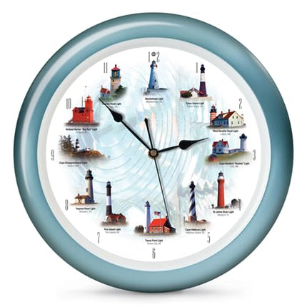 Lighthouse Collection Maritime Nautical and Ocean Sound Clock, 13 Inch, Blue
