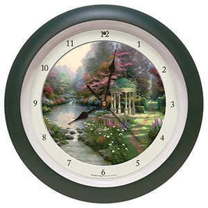 Thomas Kinkade Garden of Prayer Soothing Nature Sounds Wall Clock, 13 Inch, Green