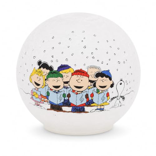 Peanuts Gang Caroling Crackle Glass Holiday LED Tabletop Globe, 6 inch