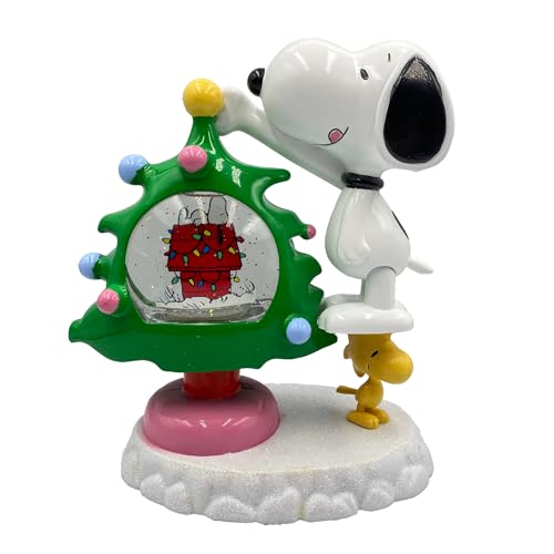Peanuts Snoopy and Woodstock Motion Glitter LED Globe Christmas Tree, 10 Inch