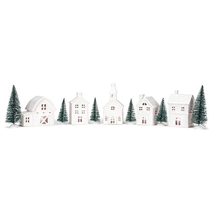 Village with Trees Porcelain Holiday Figurines, Set of 11, 7 Inch, Winter White